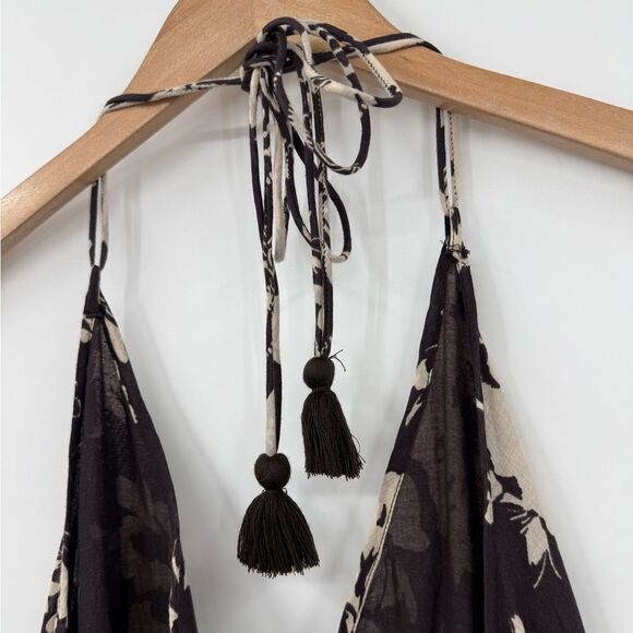 ba&sh Downtown Floral Cotton-Gauze Halter Maxi Dress in Charcoal/Cream | XS - Picture 6 of 10